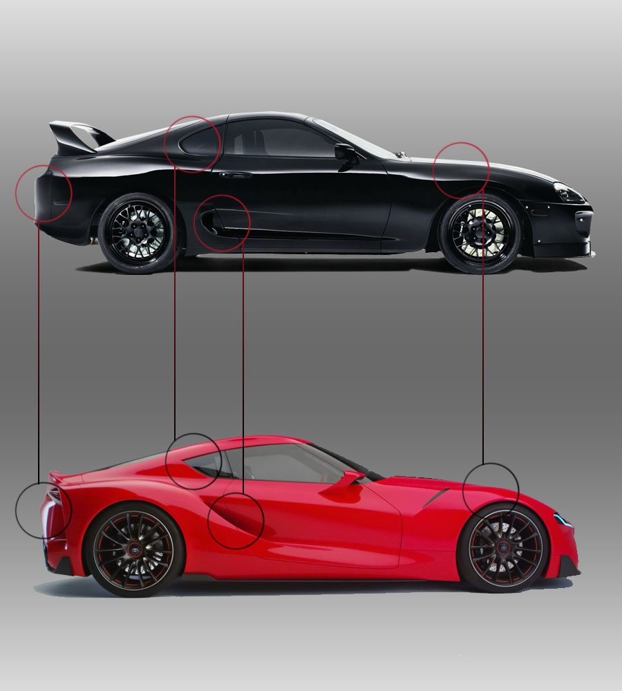 Toyota, FT-1, prototype, Supra, MKIV, side, comparison